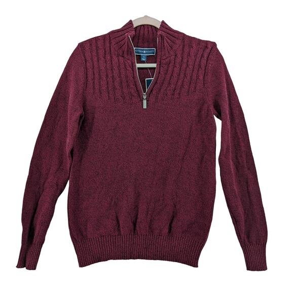 Karen‎ Scott Sweater XS Red Quarter Zip Mock Neck Long Sleeves Ribbed Hem Staple - Picture 1 of 9